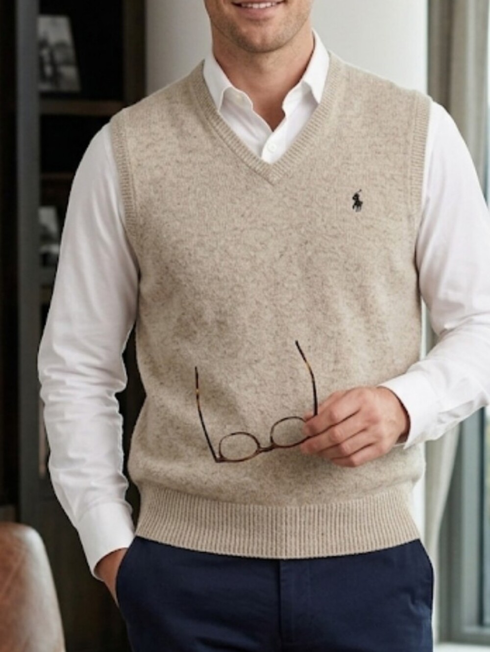 Polo by Ralph Lauren Light Beige V-Neck Sweater Vest Size Xl